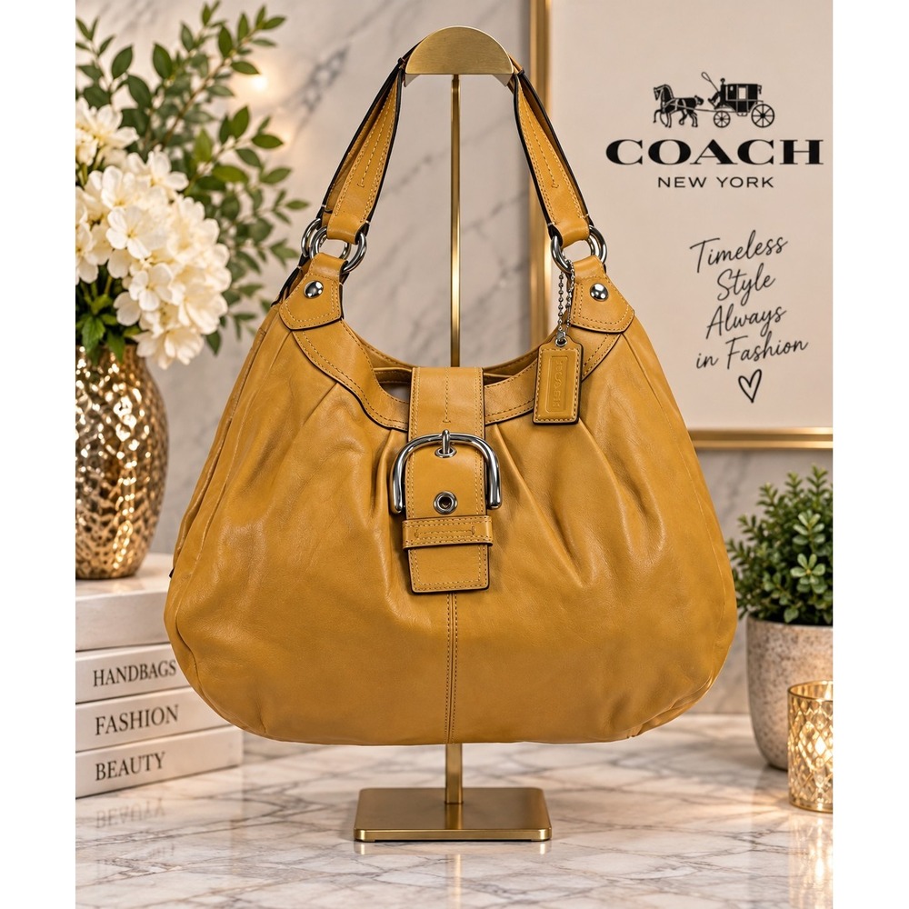 Coach Ergo Pleated Hobo Bag Mustard Yellow Leather Shoulder Bag F15075